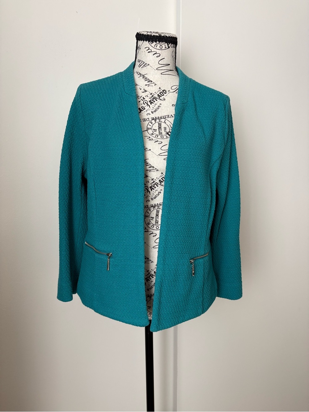 Alfani Teal Open-Front Textured Blazer Jacket